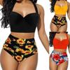 Women's Fashion Sexy High Waist Floral Bikini Backless Beach Swimsuit Split Bikini