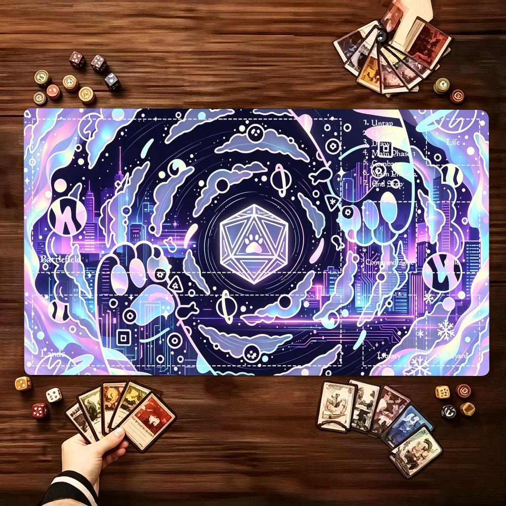 Cosmic Swirl Mystic Rune Pattern Game Playmat Non Slip Rubber Smooth Extended Table Mat For Trading Card Game Tabletop Sessions