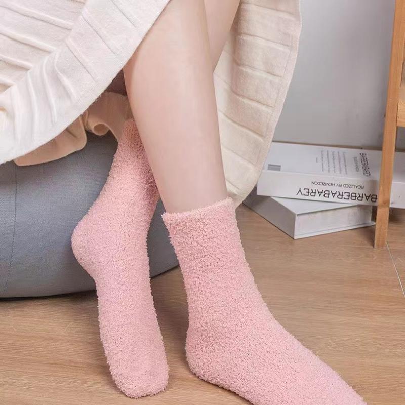 Носки ярких цветов, теплые носки, плюшевые носки, женские носки до середины икры из кораллового флиса, женские носки