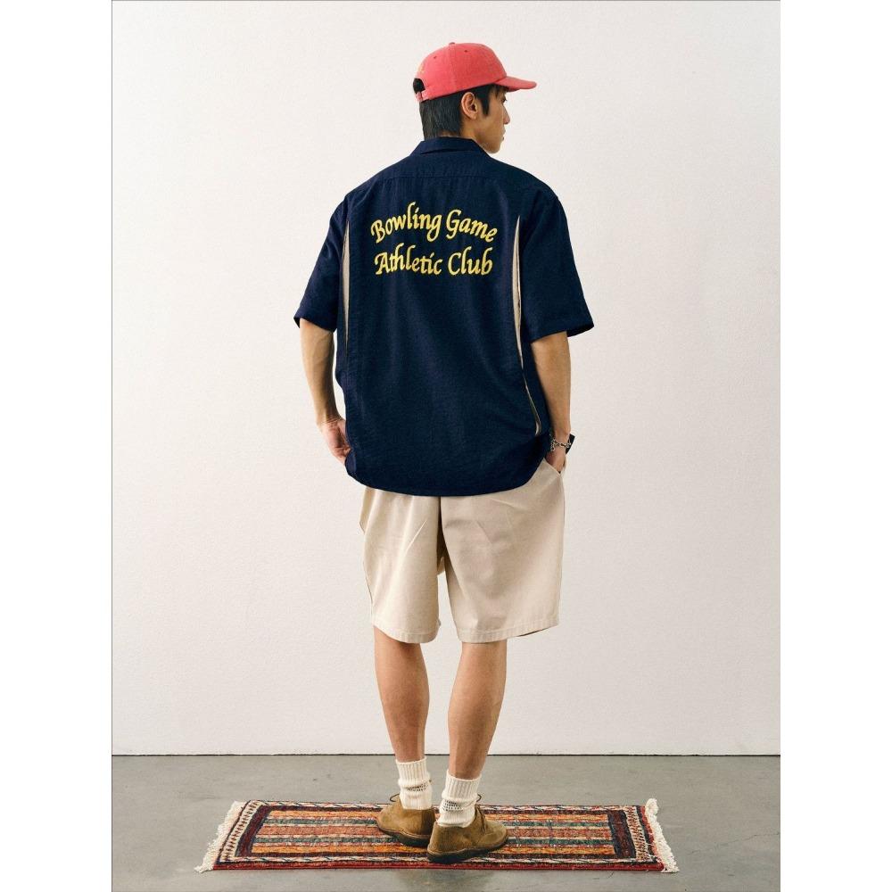 Боулинг Рубашка с коротким рукавом Мужская Свободная Летняя Рубашка с кубинским воротником Ретро Вышитая