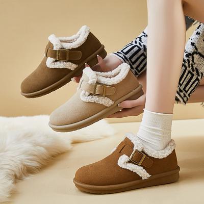 Женские теплые зимние ботинки, повседневные короткие ботинки из искусственной замши с подкладкой из искусственного меха, нескользящие, удобные зимние мокасины с подкладкой из флиса для женщин