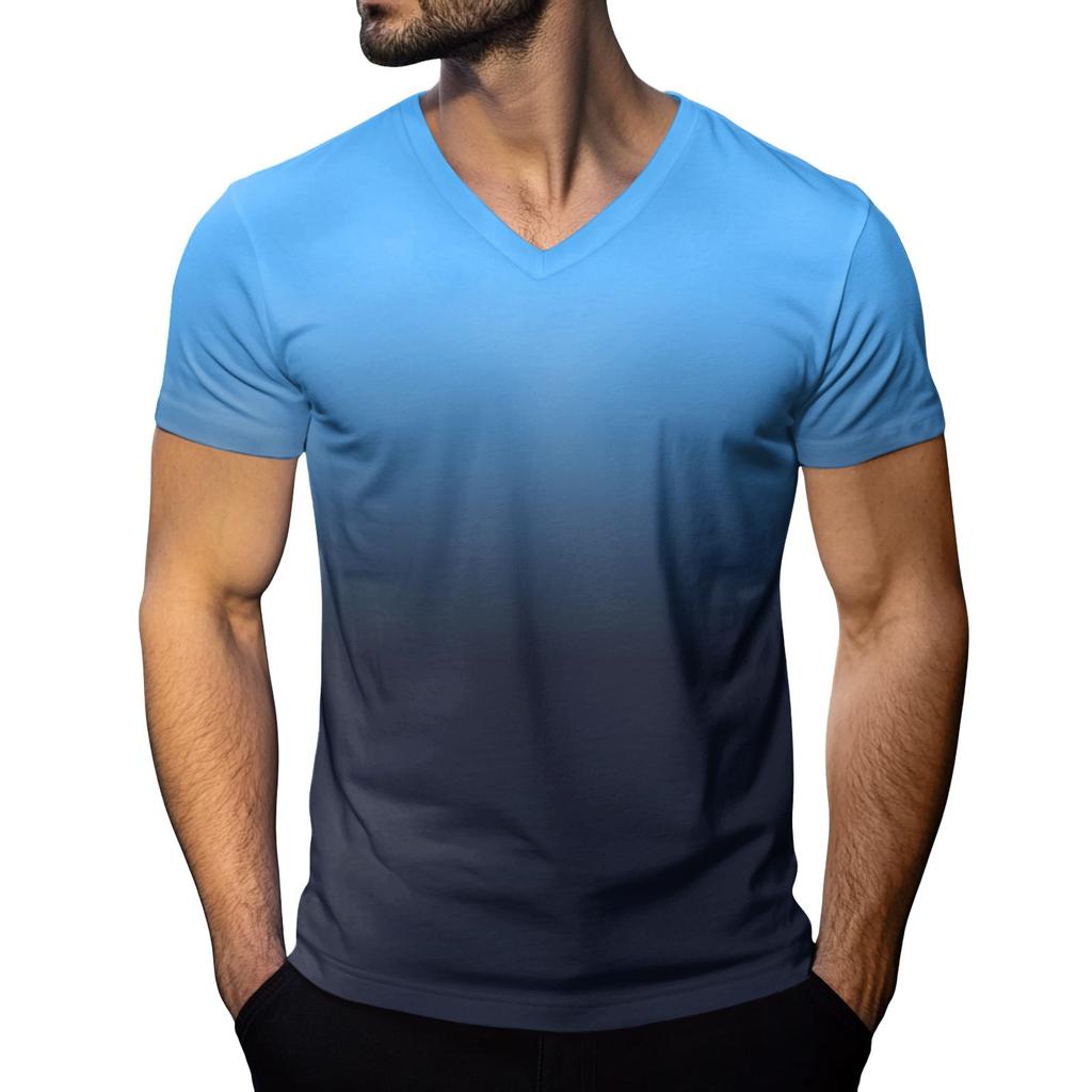 Мужская модная футболка с коротким рукавом и V-образным вырезом