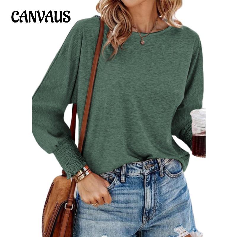 Весенне-осенняя женская блузка, модный свободный топ с длинными рукавами и круглым вырезом с манжетами