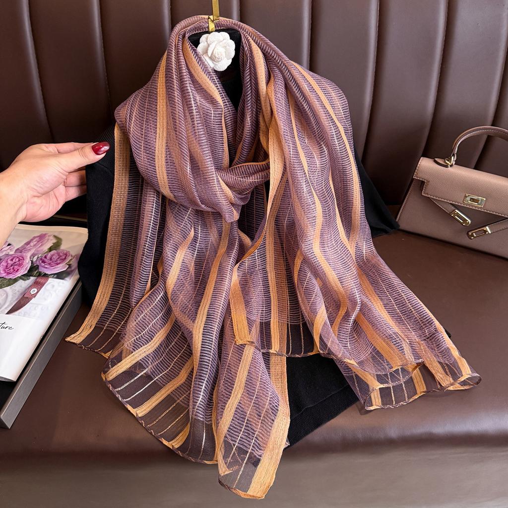 Бренд Женский шелковый шарф Женский полосатый Фуляр Женский Пашмина Шали и накидки Большого размера Шарфы Пляжное полотенце Бандана Мусульманский хиджаб