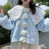 Cardigan Sweater Female Three-dimensional Flower Knitted Lace Embroidery Doll Collar Loose Cute Korean Sweater Cardigan