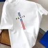 Summer Men 100% Cotton Fashion Casual Loose Fit Plus Size Paris Letter Print Round Neck Short Sleeve T-shirt Top