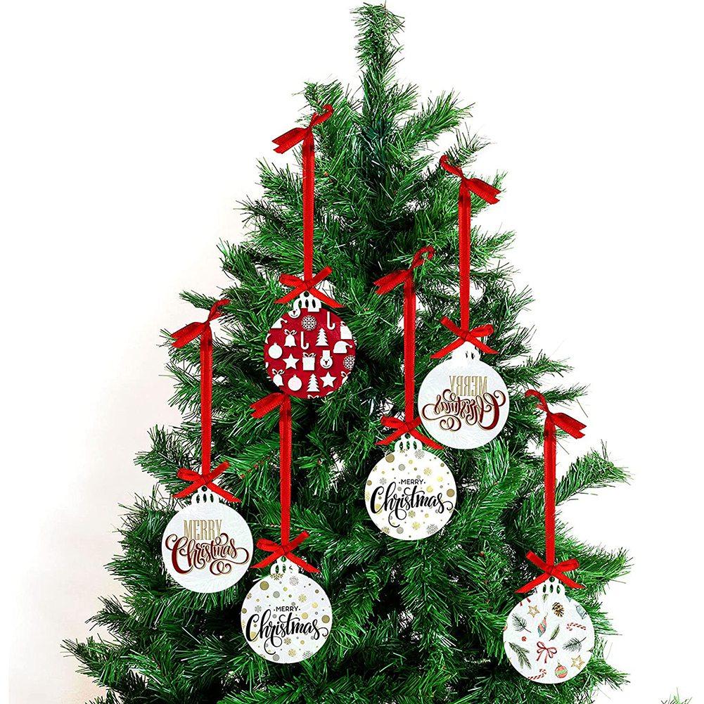 J1UL1N 3 Inch Clear Acrylic Christmas Ornaments Acrylic Christmas DIY Tag Red Ribbon For Decoration Tag DIY Crafts