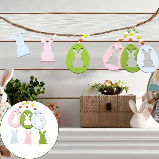 6 шт пасхальных украшений в форме кролика, деревянные подвесные украшения в форме яйца, вырезанный кролик