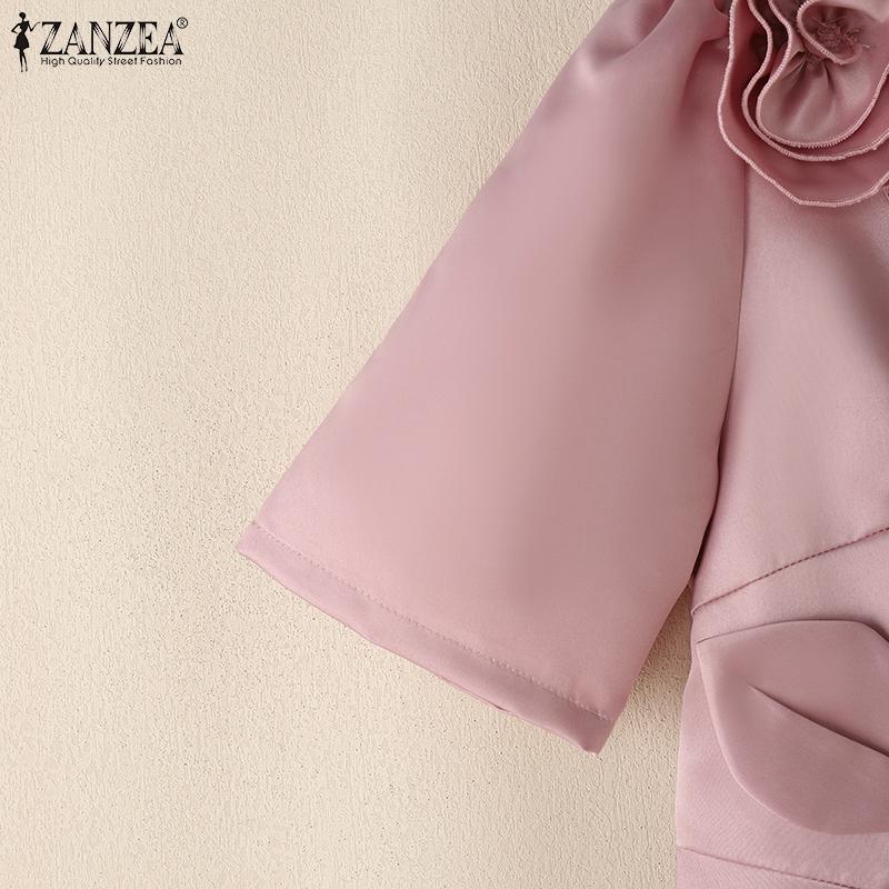 ZANZEA Women Summer Casual 3D Flower Splice Short Sleeve Dress