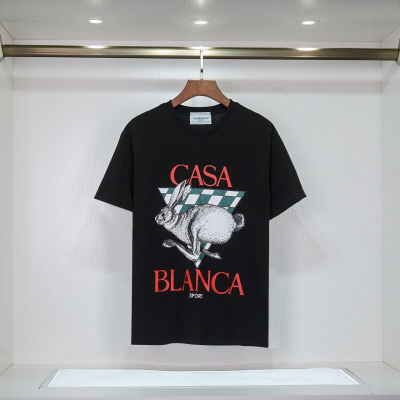 Casablanca Short Sleeve T-Shirt Couples Round Neck Loose Fit Cotton Casual Daily Wear