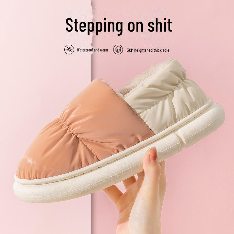 Женские зимние хлопковые тапочки с бархатными каблуками, не ощущающимися на ощупь, для сохранения тепла в помещении - толстая подошва, водонепроницаемая обувь для послеродового периода.