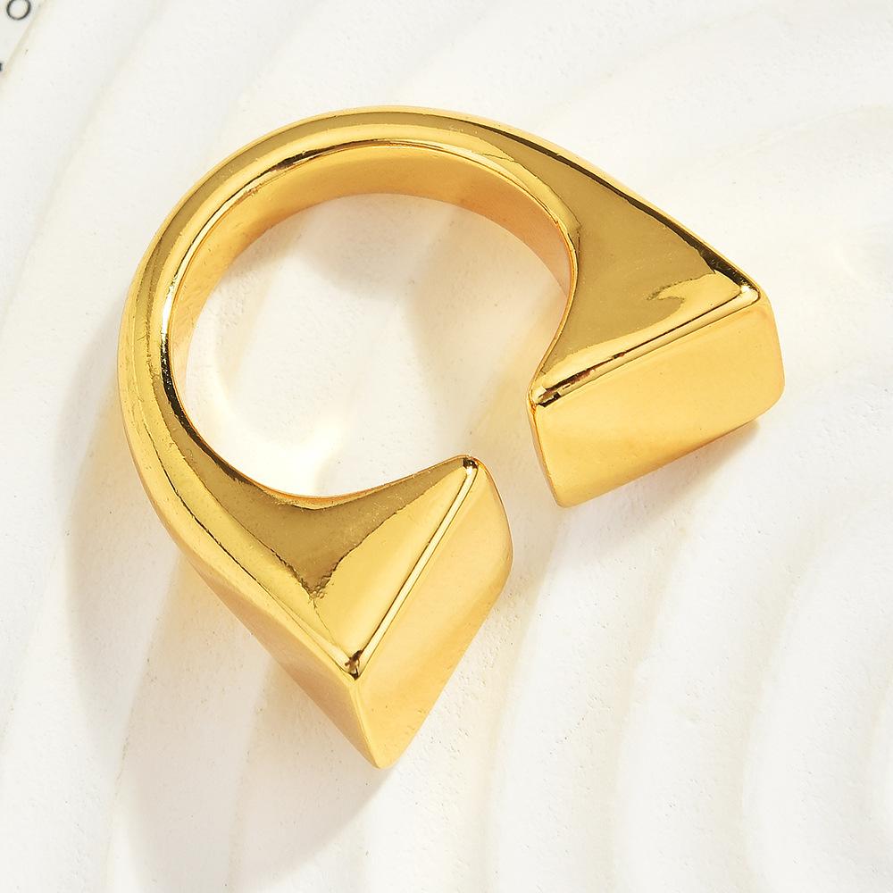 Spanish Geometric Open Ring, Titanium Steel Plated 18K Gold Simple Zinc Alloy Ring For Women