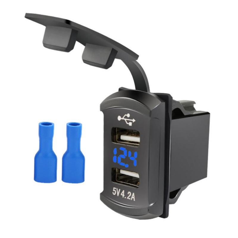 12, 24 В, 4,2 А, автомобильное зарядное устройство с двумя портами USB и дисплеем напряжения, водонепроницаемый модифицированный переключатель, адаптер автомобильного зарядного устройства для мобильного телефона Toyota, быстрая зарядка