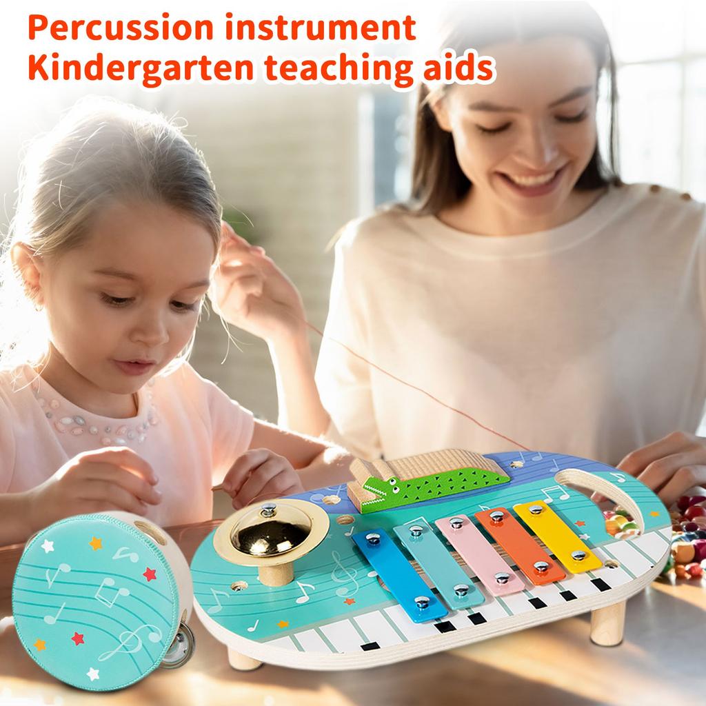 Игрушки-перкуссионные инструменты, ручные хлопающие барабаны с колокольчиками, шейкеры, медный шуршащий инструмент для трения, набор из четырех предметов