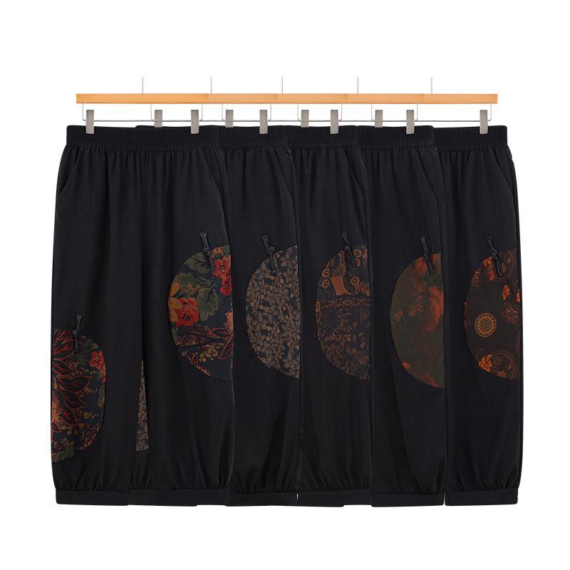 Женские летние брюки Новые брюки-харены с пряжкой в китайском стиле Бабушкины свободные брюки-фонарики