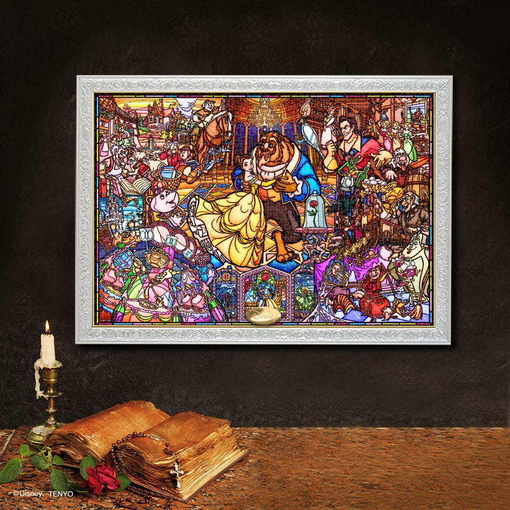 Tenyo в пазле из 1000 элементов чистого белого цвета с витражным стеклом Disney Beauty and the Beast Story, в комплекте сервисная карточка [Сделано в Японии] (51х73,5см)