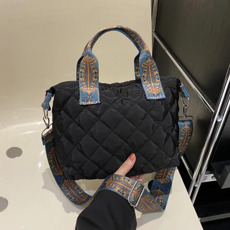 Женская широкая сумка через плечо с ремнем на осень/зиму, ромбовидная космическая хлопковая сумка на плечо, большая вместимость, универсальная сумка для покупок