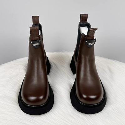 Модные ботинки женские модные ботинки Мартина новые осенне-зимние бархатные с головой манго на толстой подошве тонкие кожаные ботинки