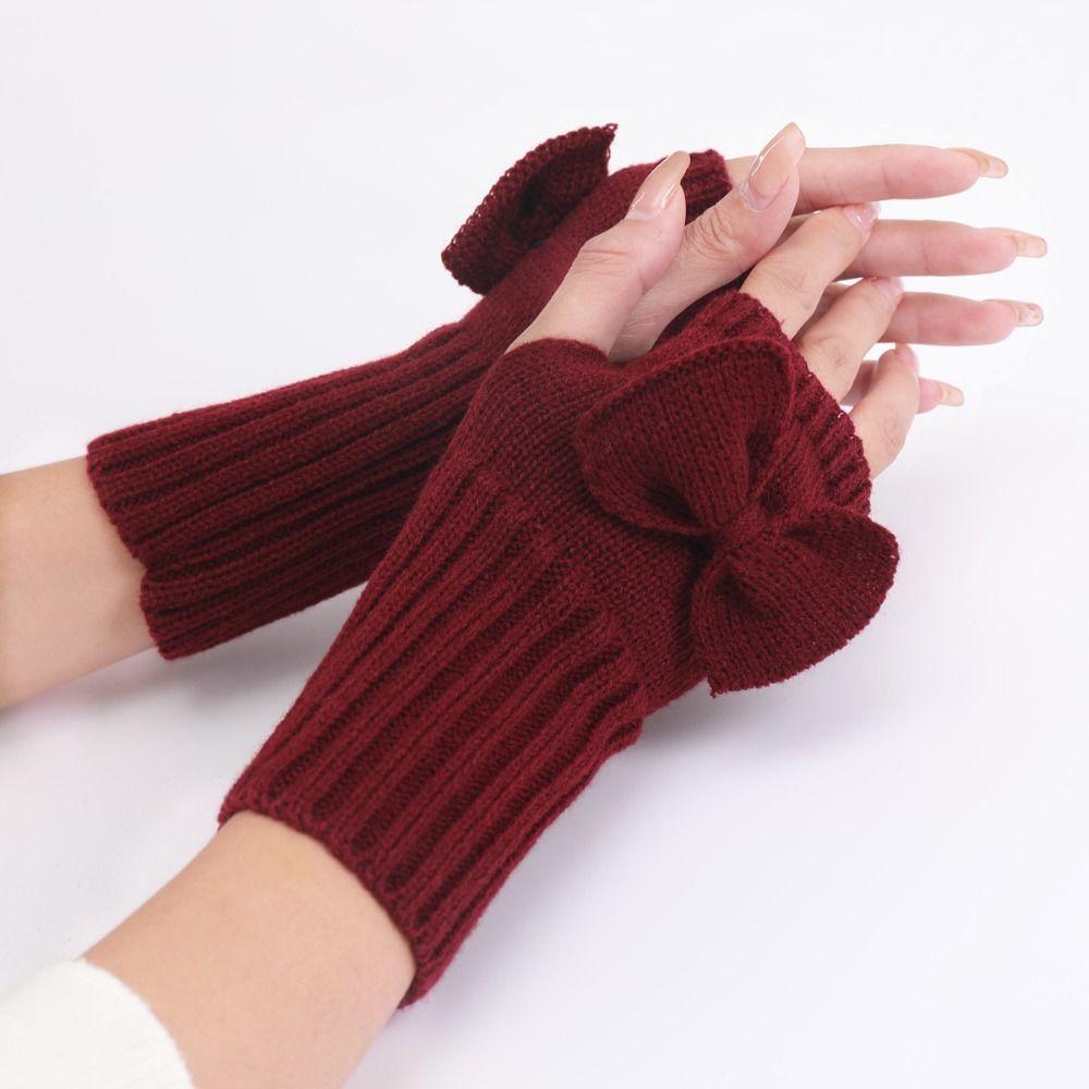 Велоперчатки Перчатки вязаные бантом Перчатки с половиной пальцев Модные перчатки с косичками Девочки