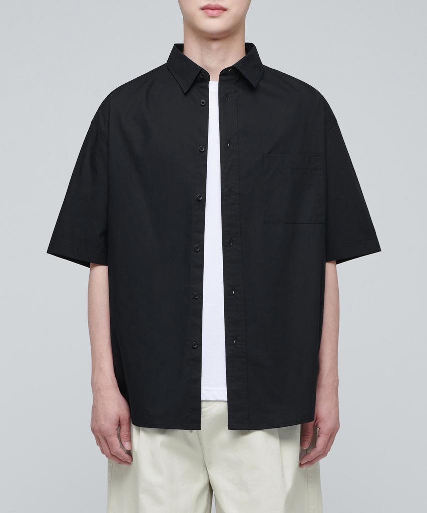 MUSINSA STANDARD Oversized Poplin Short Sleeve Shirt [Black]