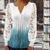 Fashion Women Casual  Loose Lace Splice Long Sleeve T-shirt Summer Tops Printing Tops