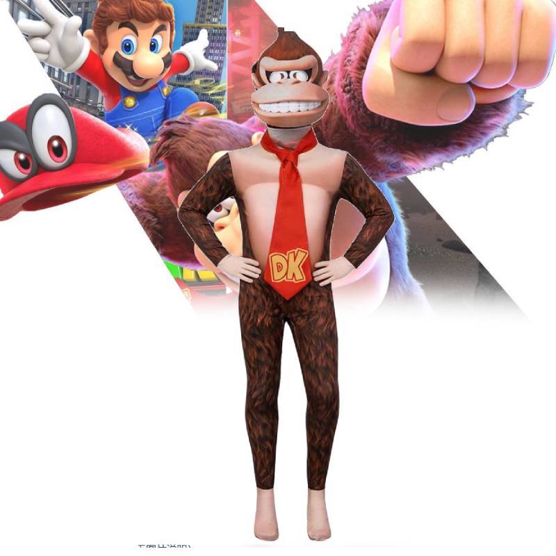 Super Mario Bros Donkey Kong Cosplay Outfit With Gorilla Head Mask For Kids And Adults Halloween Event