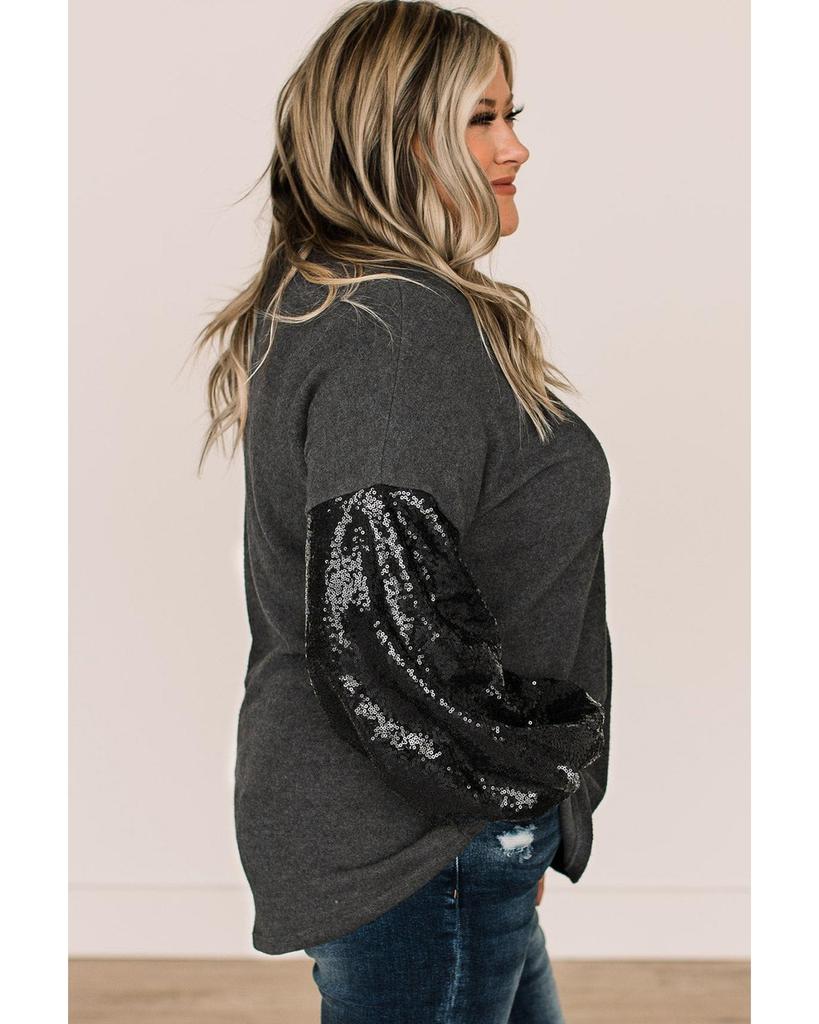 Azura Exchange Черный трикотажный топ размера плюс с пайетками и рукавами-фонариками и V-образным вырезом