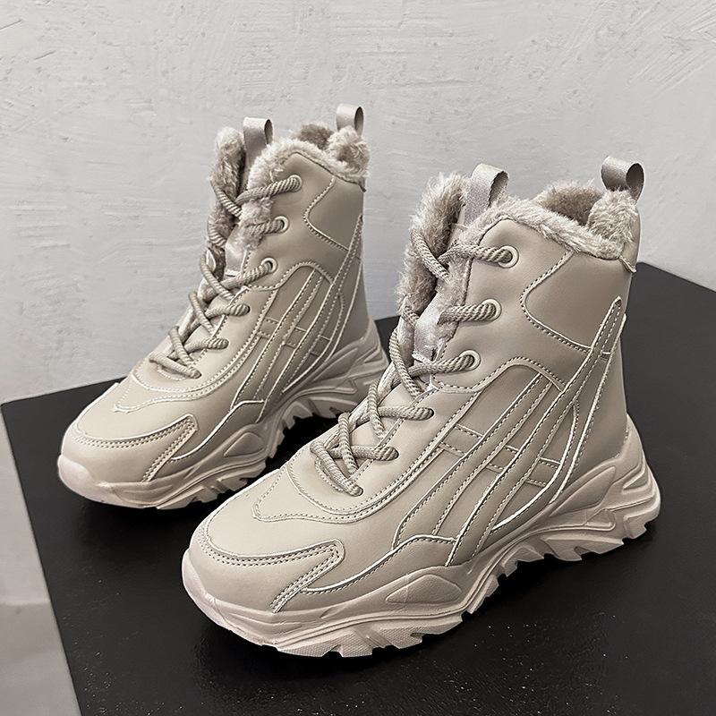 Снежные ботинки, короткие ботинки, зимние плюшевые толстые хлопковые ботинки, большие хлопковые ботинки