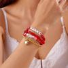 New “LOVE” Pink Heart-shaped Pendant Beaded Elastic Multi-layered Layered Bracelets  for Women Girl Valentine's Day Gift Jewelry