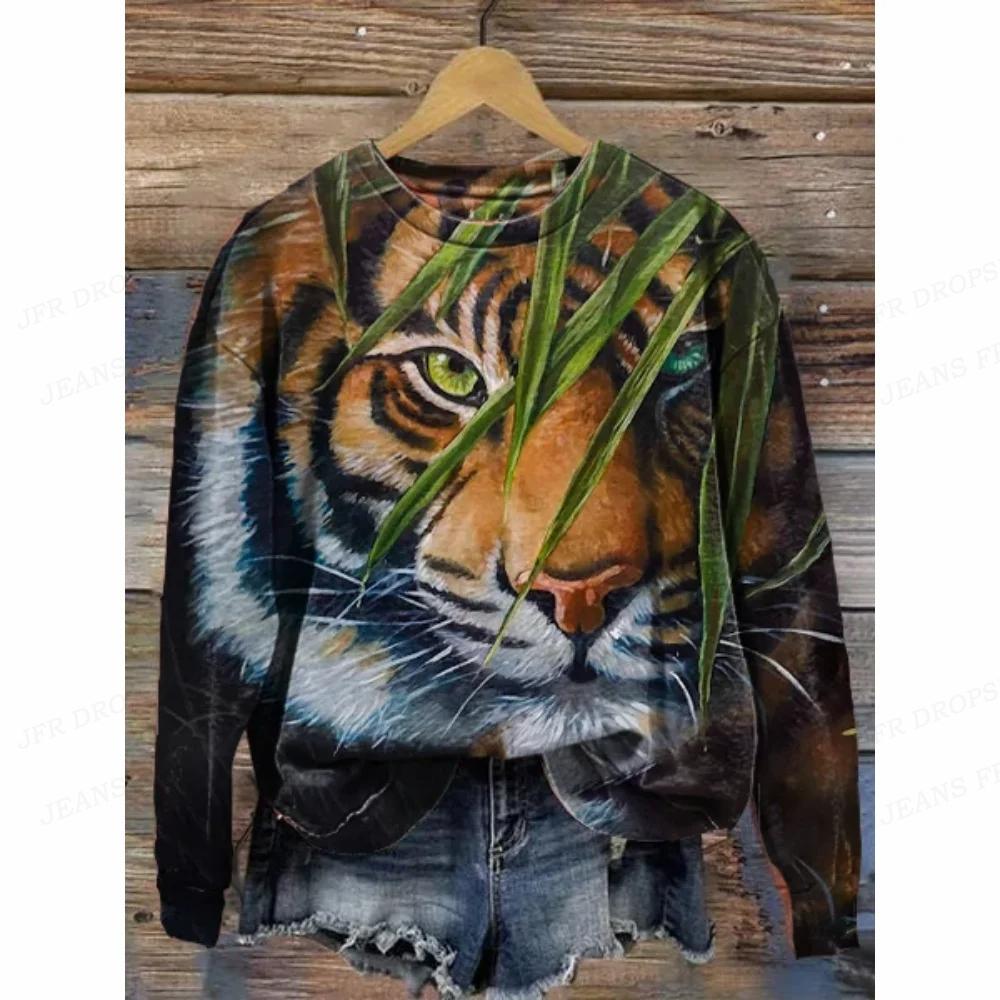 Leopard 3d Print Hoodies Women Fashon Hoodie Animal Tiger Sweats Women's Hoodies Sweatshirt Round Neck Coats  Floral Clothes