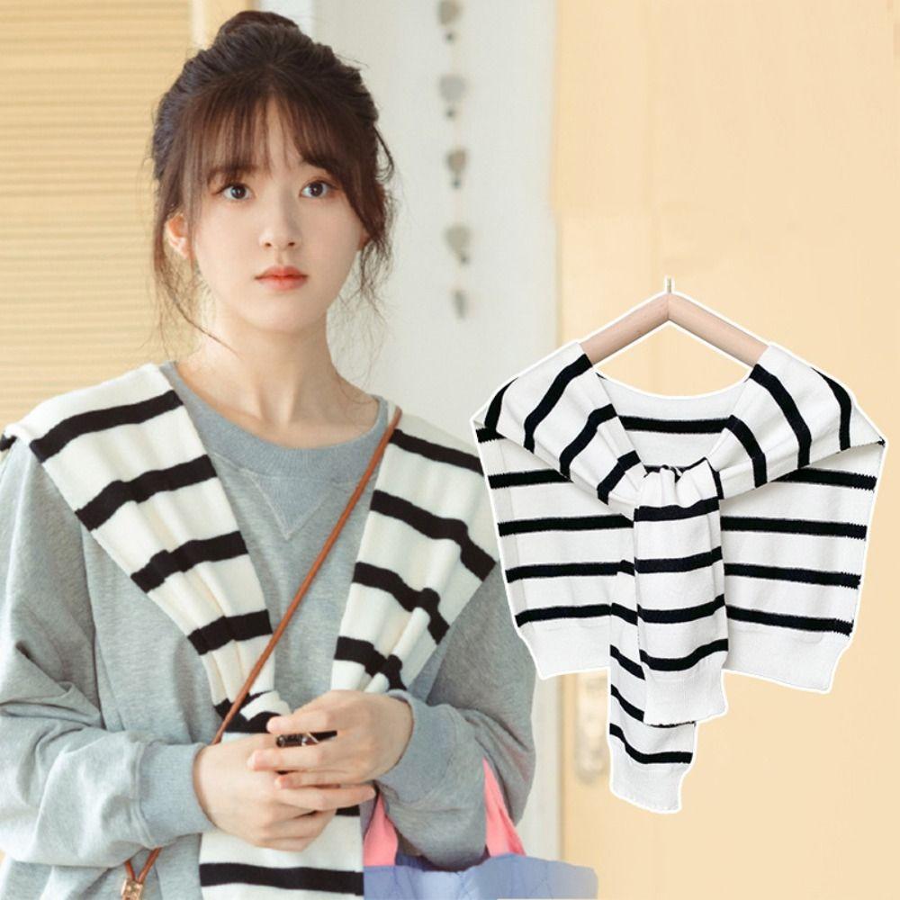 Wraps Knitted Shawl Sunscreen Fake Collar Wraps Elegant Stripe Scarf Blouse