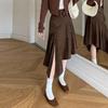 Элегантная замшевая юбка миди с асимметричным разрезом - Женская мода Осень/Зима
