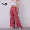 Женские длинные брюки с низкой посадкой, эластичной талией, регулируемыми шнурками, повседневными брюками с карманами, свободными широкими брюками