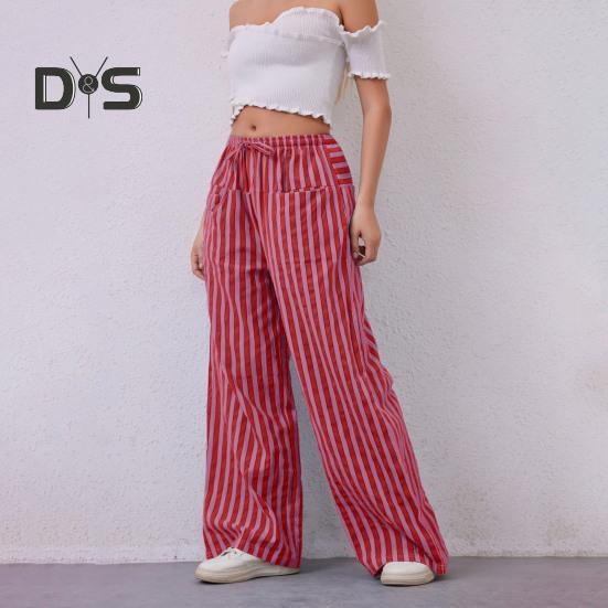 Женские длинные брюки с низкой посадкой, эластичной талией, регулируемыми шнурками, повседневными брюками с карманами, свободными широкими брюками