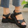 Мода 2025 Женские сандалии в римском стиле Новые летние уличные на толстом каблуке с пряжкой Однотонные Нескользящие Повседневные Удобные сандалии для женщины