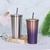 Stainless Steel Straw Cup with Lid Reusable Double-Layer Bottle Portable Thermo Juice Milk Coffee Mug Fashion Drinkware 500ml