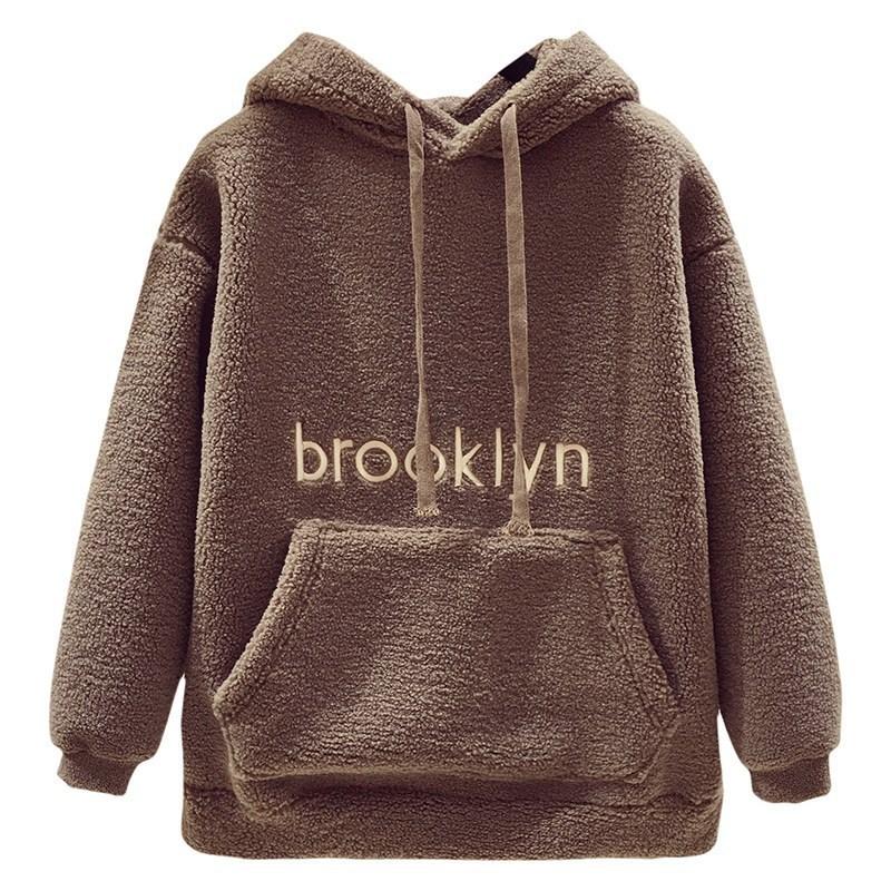 Autumn and Winter Women's Thick Sweatshirt Loose Fleece Top Pocket Casual Pullover