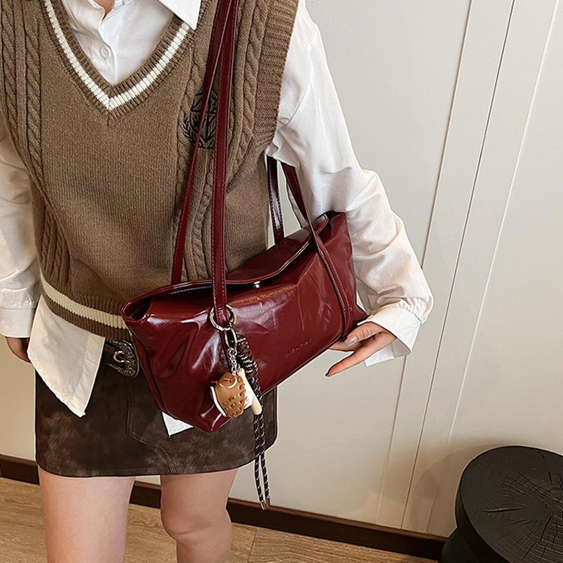 Women's Tote Bag Solid Pu Leather Letter Print Underarm Bags Female Commute Versatile Satchels Handbag Lady Shoulder Pack