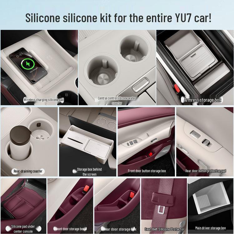 Силиконовые коврики для Xiaomi SU7/YU7: Центральная консоль, подстаканники и предметы первой необходимости в салоне