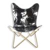 Black & White Hair On Leather Butterfly Chair - Comfortable Arm Rest Living Room Butterfly Chair – with Golden Powder Coated Iron Stand
