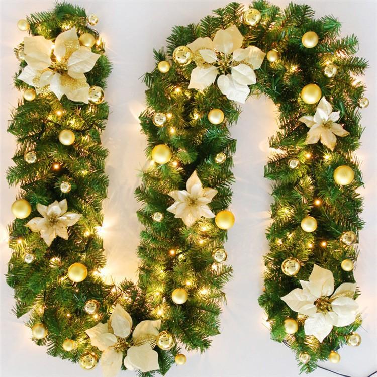 2.7m Luxury Christmas LED Cane Wreath Decoration With Lanterns Green Artificial Christmas Tree Banner Party New Year's Door Wrea