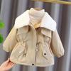 Вельветовые плюшевые теплые детские ветровки с отворотами, куртки для девочек, зимнее пальто для детей, милая верхняя одежда, одежда для малышей, новинка 2024 года