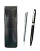 Тонкий пенал из коровьей кожи черный с металлическим индикатором и долговечной металлической вращающейся шариковой ручкой черный ASB-701S-TK23-B