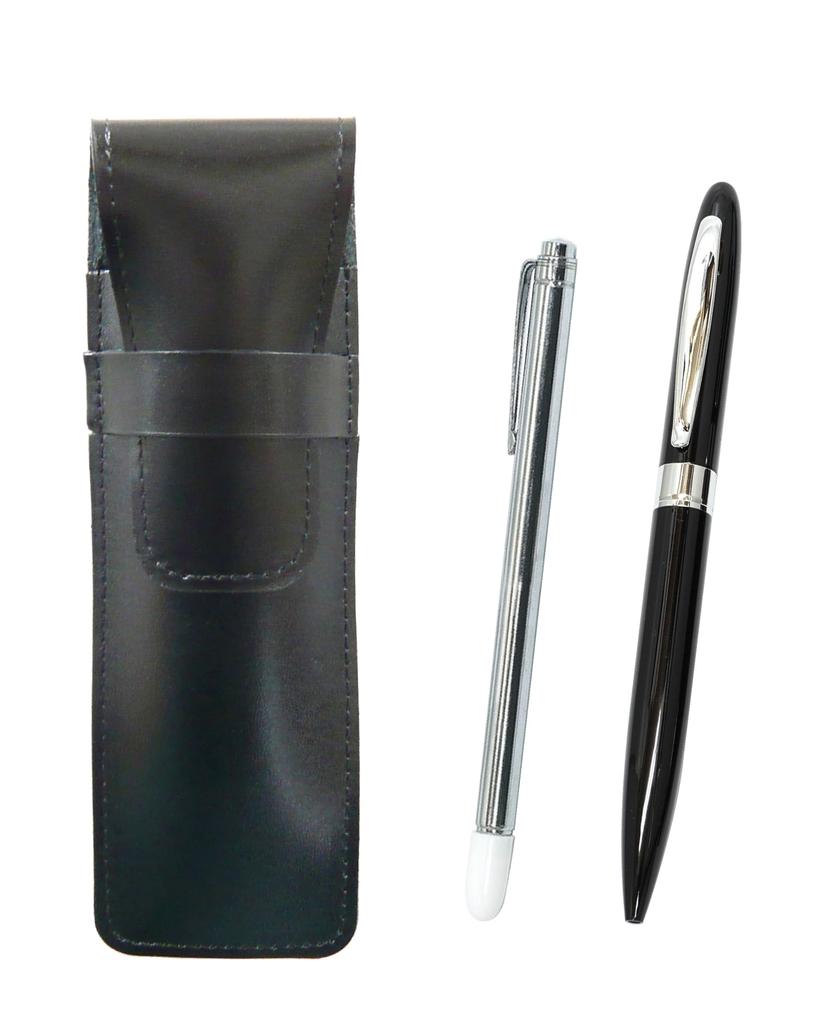 Тонкий пенал из коровьей кожи черный с металлическим индикатором и долговечной металлической вращающейся шариковой ручкой черный ASB-701S-TK23-B