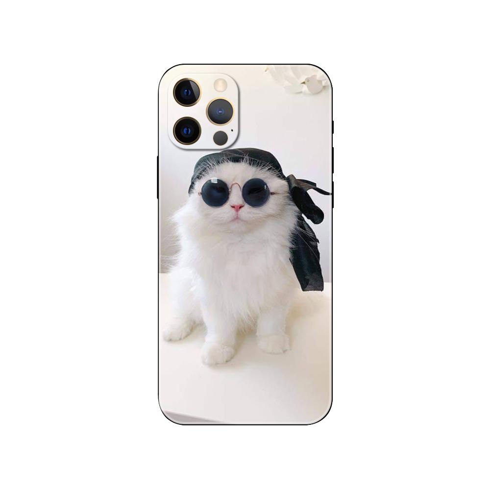 Крутой чехол для телефона с очками Cat для iPhone 5 5S 2020se 6 6s 7 8 plus x 10 XR XS 11 12 13 mini pro MAX, черная задняя крышка из ТПУ