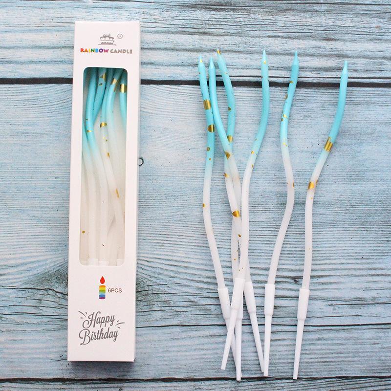 Стиль Инс Кривая Градиент Золотая Точка Свеча День Рождения Романтическая Вечеринка Розовый Голубой В Коробке Спиральная Свеча