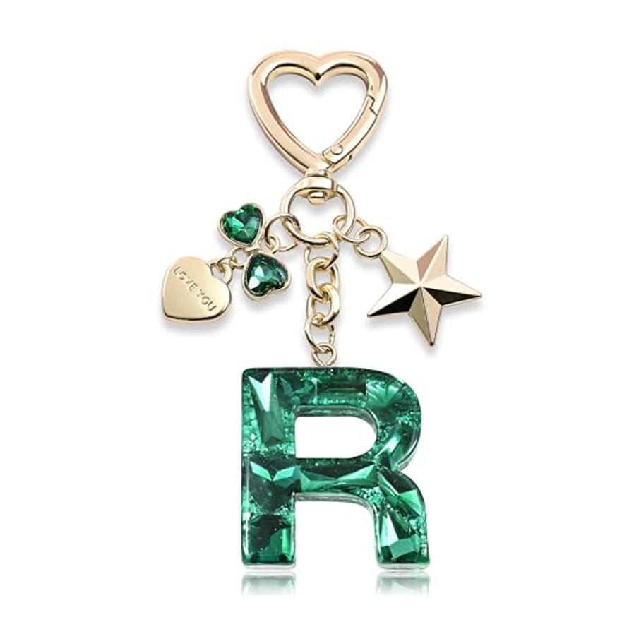Bling Keychain with Initial Letter Butterfly Star Pink Purple - Cute Gift for Women And Girls Bag Cup Charms Fashion Accessory