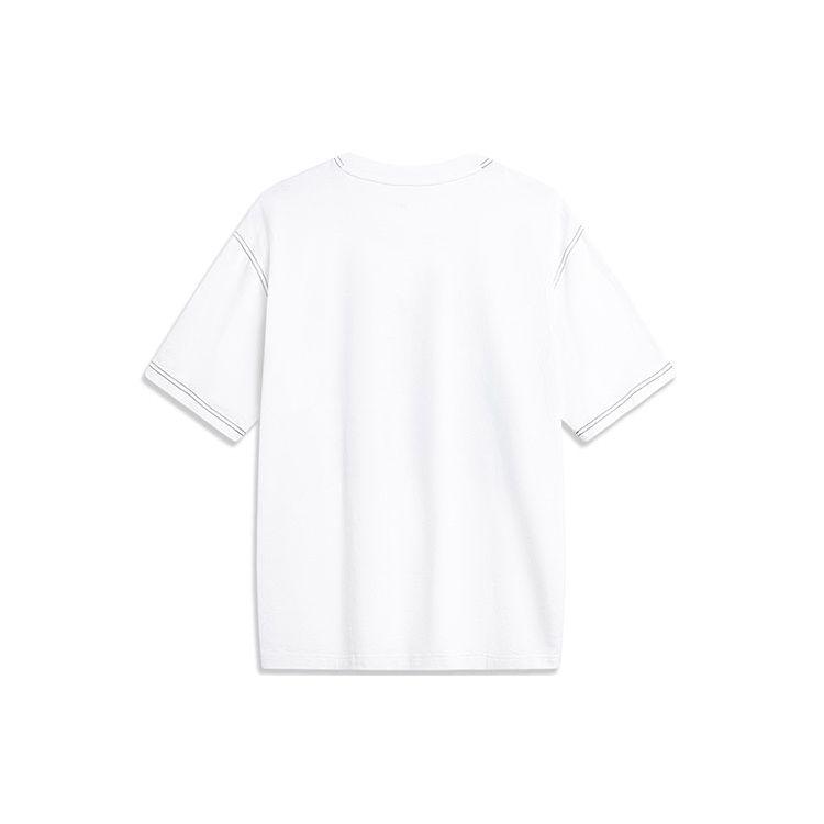 Li Ning CF Playful Attitude Letter Print Sports Knit Cube Neck Short Sleeve T Shirt Men Tops Standard-White ATSU613-2