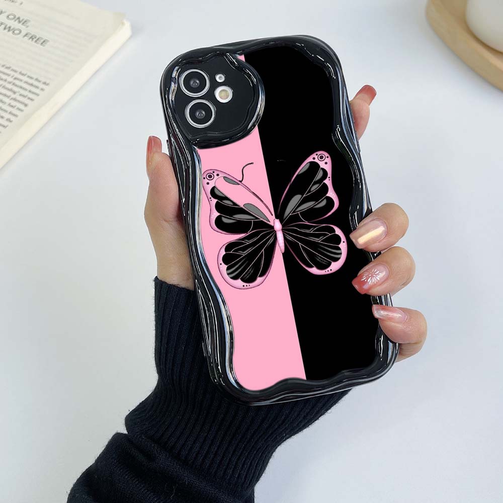 N40 Волнистый чехол для телефона с бабочкой для iPhone 15 14 13 Pro Max 8 Plus Samsung S24 S23 Ultra A54 A14 A34 Xiaomi Redmi 13C Huawei Honor Мягкая задняя крышка