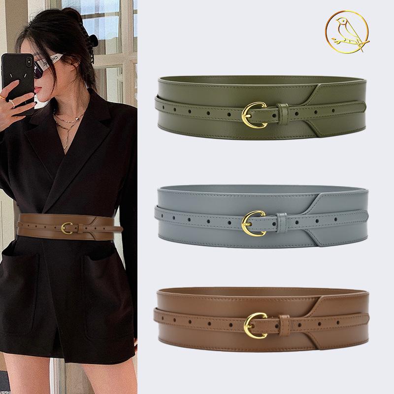 Women's Wide Leather Waist-Slimming Belt – Stylish Outerwear Accessory for Shirts and Dresses.